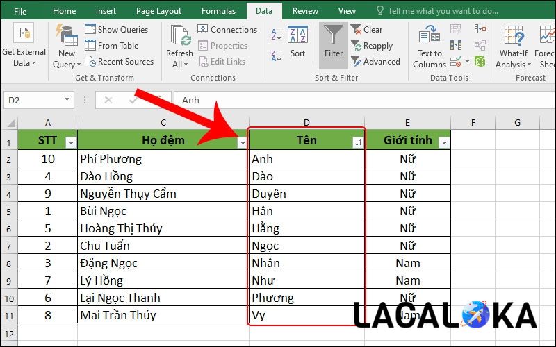 Chỉ vài thao tác bạn đã dễ dàng sắp xếp tên theo thứ tự ABC