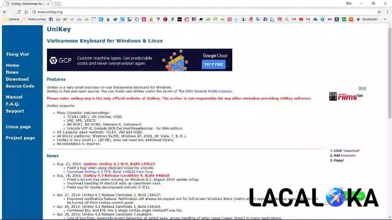 Giao diện web chính của nhà phát triển hỗ trợ tải unikey win 10 mới nhất