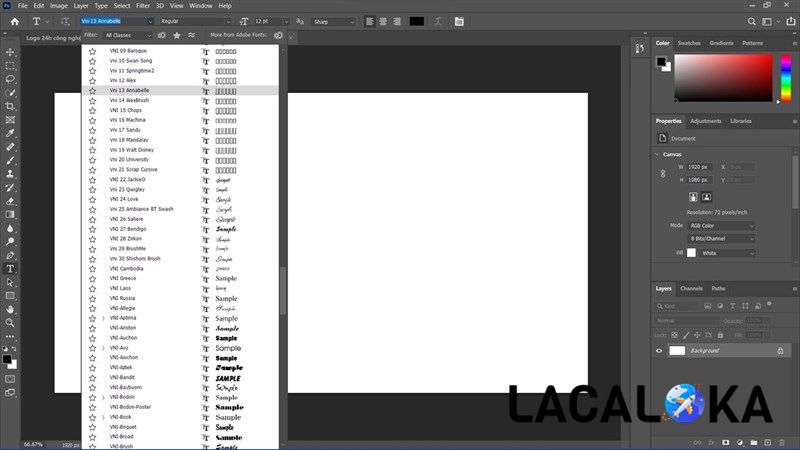 Sử dụng font chữ vừa cài đặt trong nền tảng photoshop