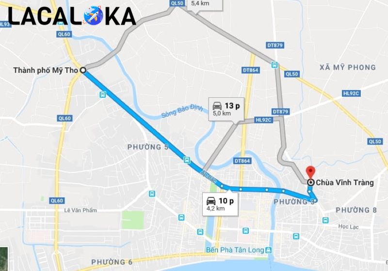 Chỉ khoảng 10 phút là bạn sẽ đến chùa Vĩnh Tràng khi đi từ thành phố Mỹ Tho