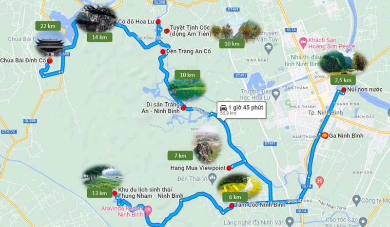 Các điểm đến trong bản đồ du lịch Ninh Bình hướng đại lộ Tràng An Ninh Bình